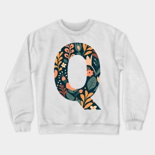 Whimsical Floral Letter Q Crewneck Sweatshirt